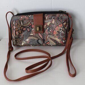 Sakroots Large Crossbody /Wallet Wristlet Artist Circle Floral Antique Hardware